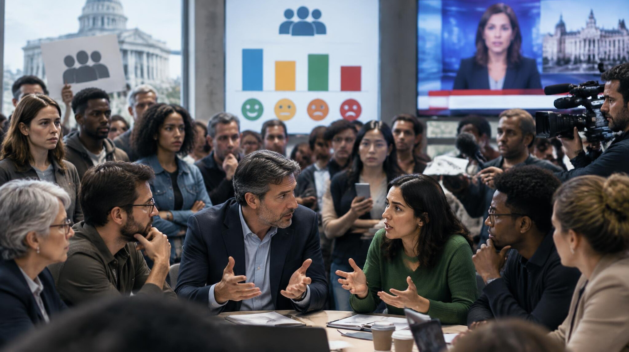 crowd in crisis meeting