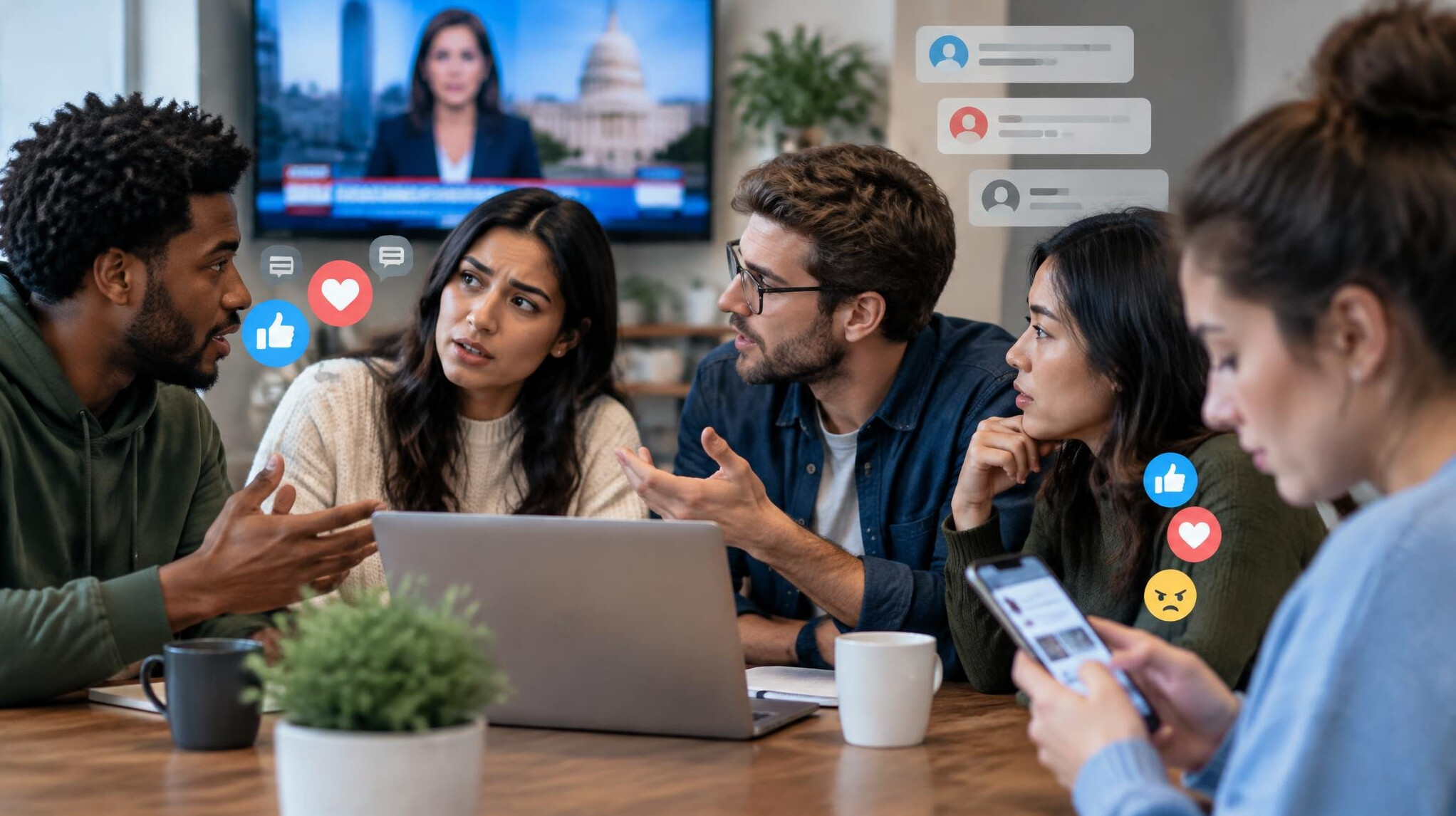 group of people discussing news