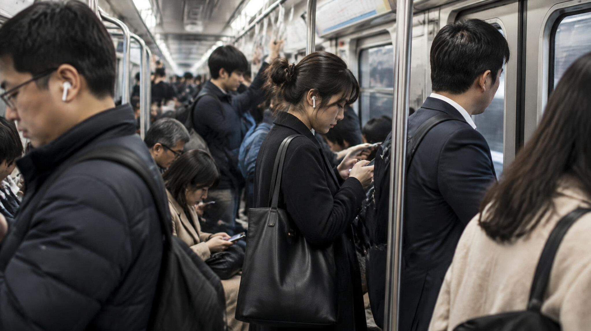 people commuting on train